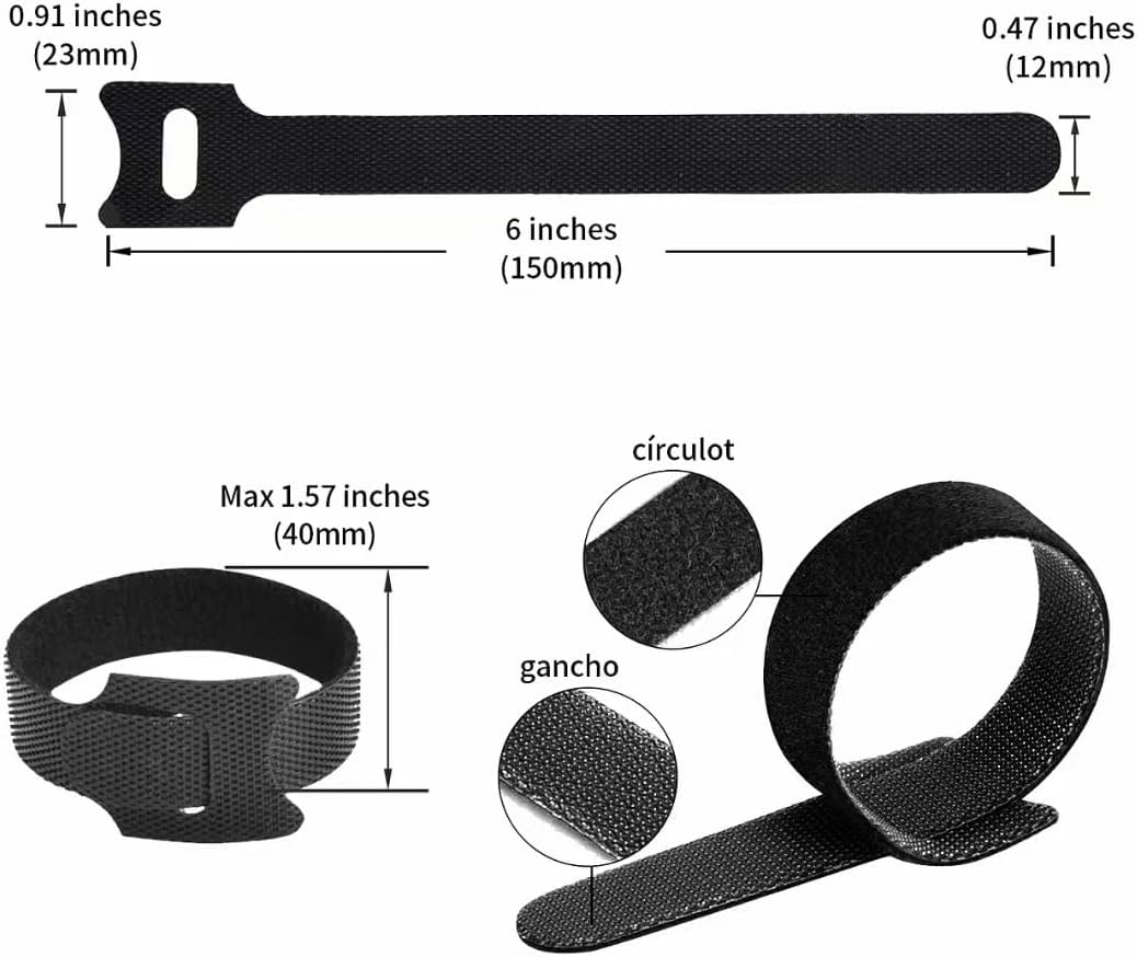 60 PCS 6 Inches Reusable Cable Ties, Adjustable Cord Straps, Cable Organizer, Cord Wrap and Hook Loop Cords Management (60, black-6inch)