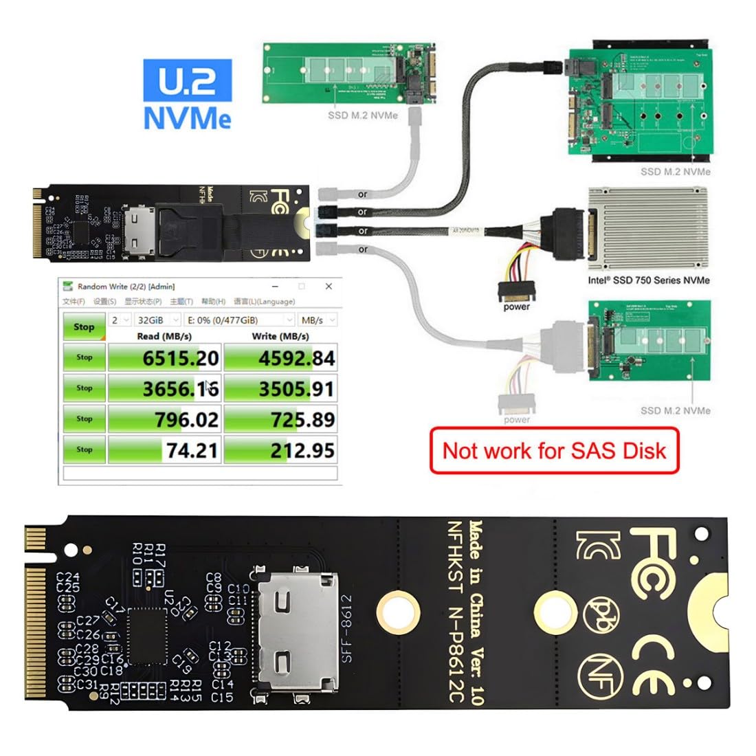 chenyang Oculink SFF-8612 to PCI-E 4.0 NVME M.2 M-Key Host Adapter with ReDriver Chipset Support 2242/2260/2280mm for External Graphics Card & SSD