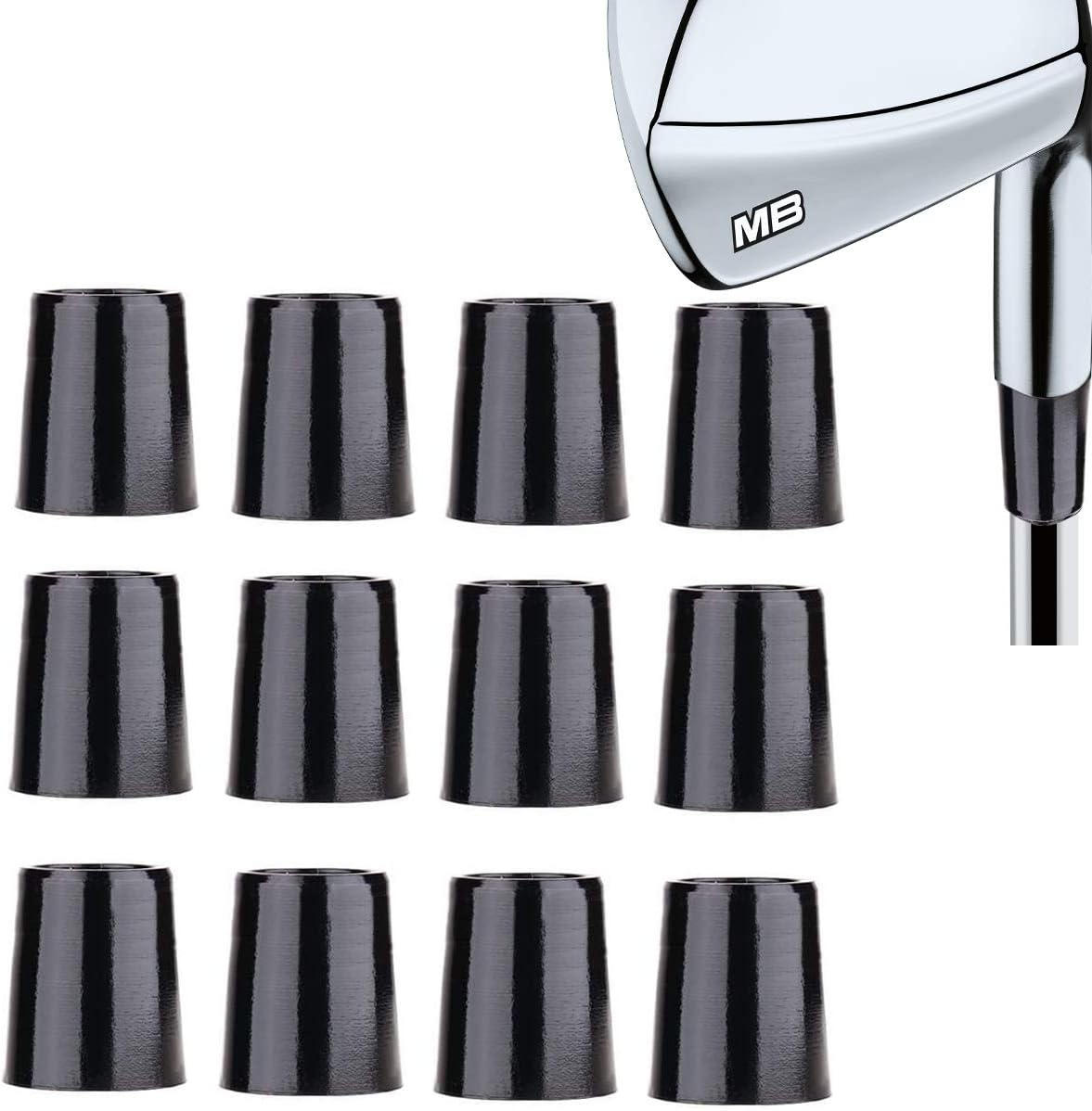 Golf Iron Ferrules .370 12 Pack Re-Shaft Golf Ferrule for Taper Tip Iron Wedge Black/Double Chrome Ring ID:0.370" OD:0.540" Length:0.750"