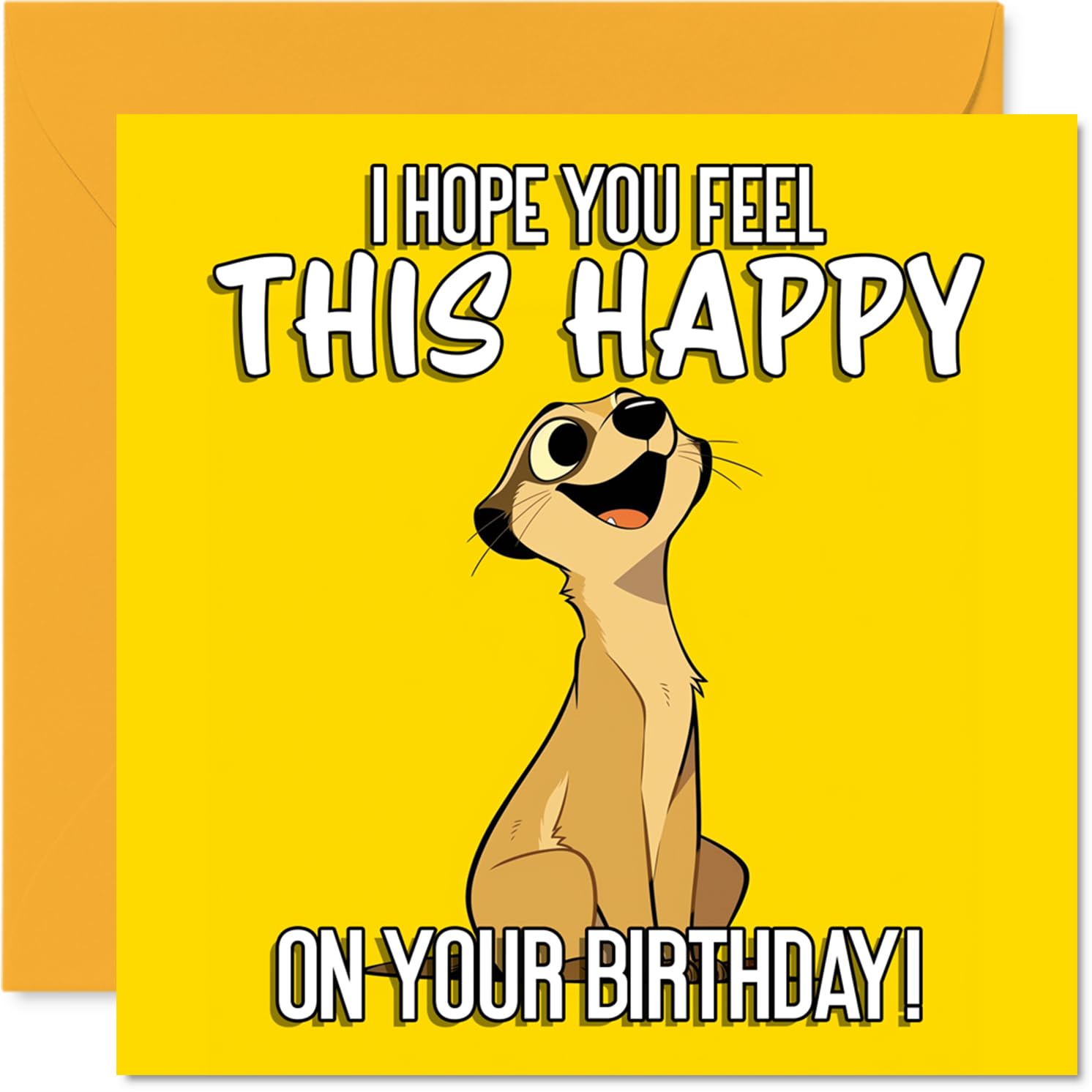 Playful Birthday Card - Bursting with Birthday Joy - Cheerful Cartoon Animal on Vibrant Yellow - Sure to Spread Big Smiles - 145mm Square, Envelope Included