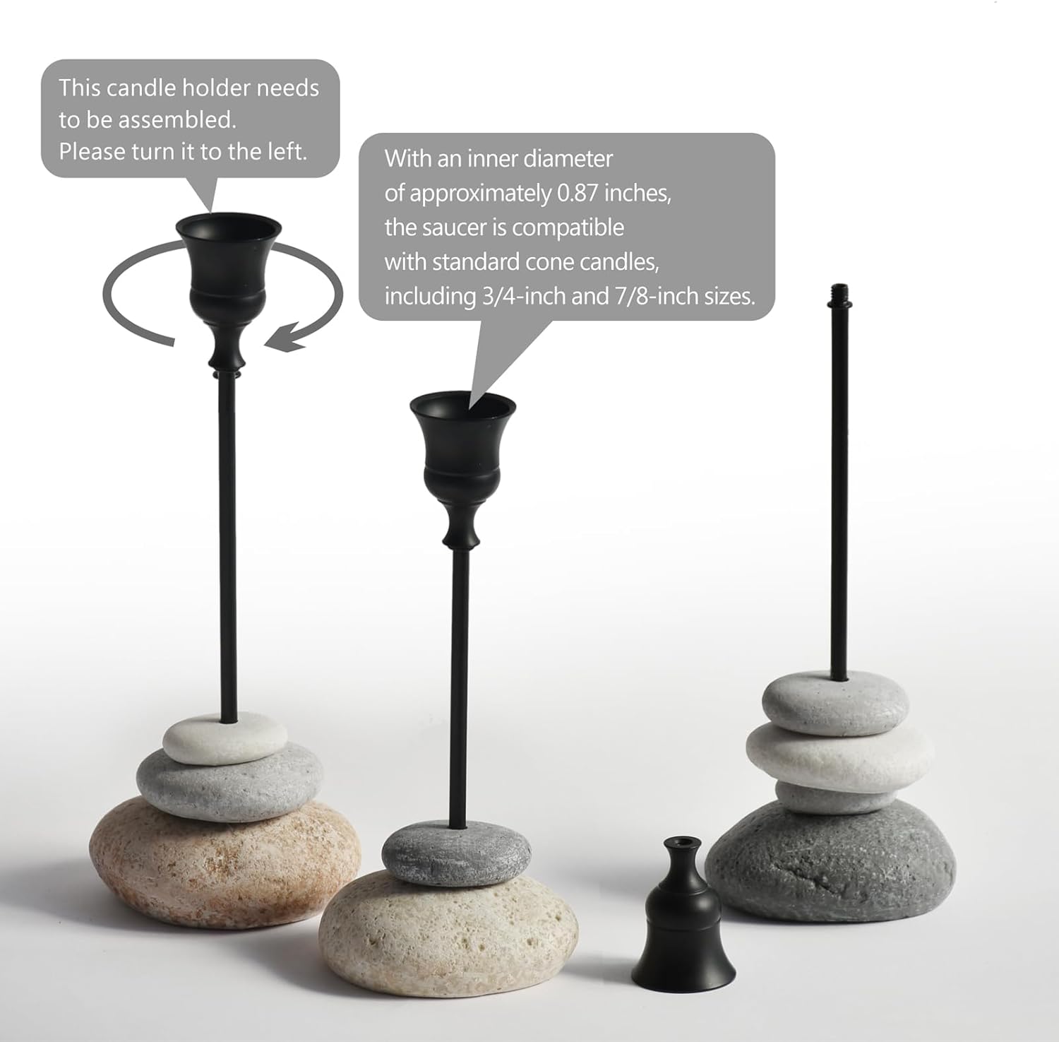 3 Pack Modern Tapered Candlestick Holders with Removable Cup, Handmade Stone Look Candle Holder, Weighted Base Resin Candle Sticks Holder Decor for Dining Table, Mantel & Home