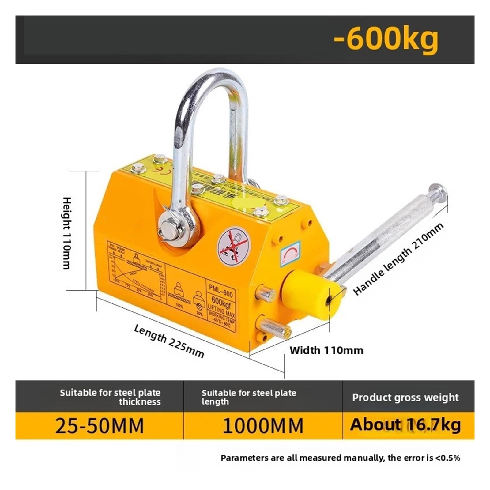 Magnetyczny podnośnik do ciężkich ładunków 400 kg i 600 kg, do produkcji projektów stalowych, podnoszenia ciężkiego przemysłu, zawieszenie magnetyczne-600 kg