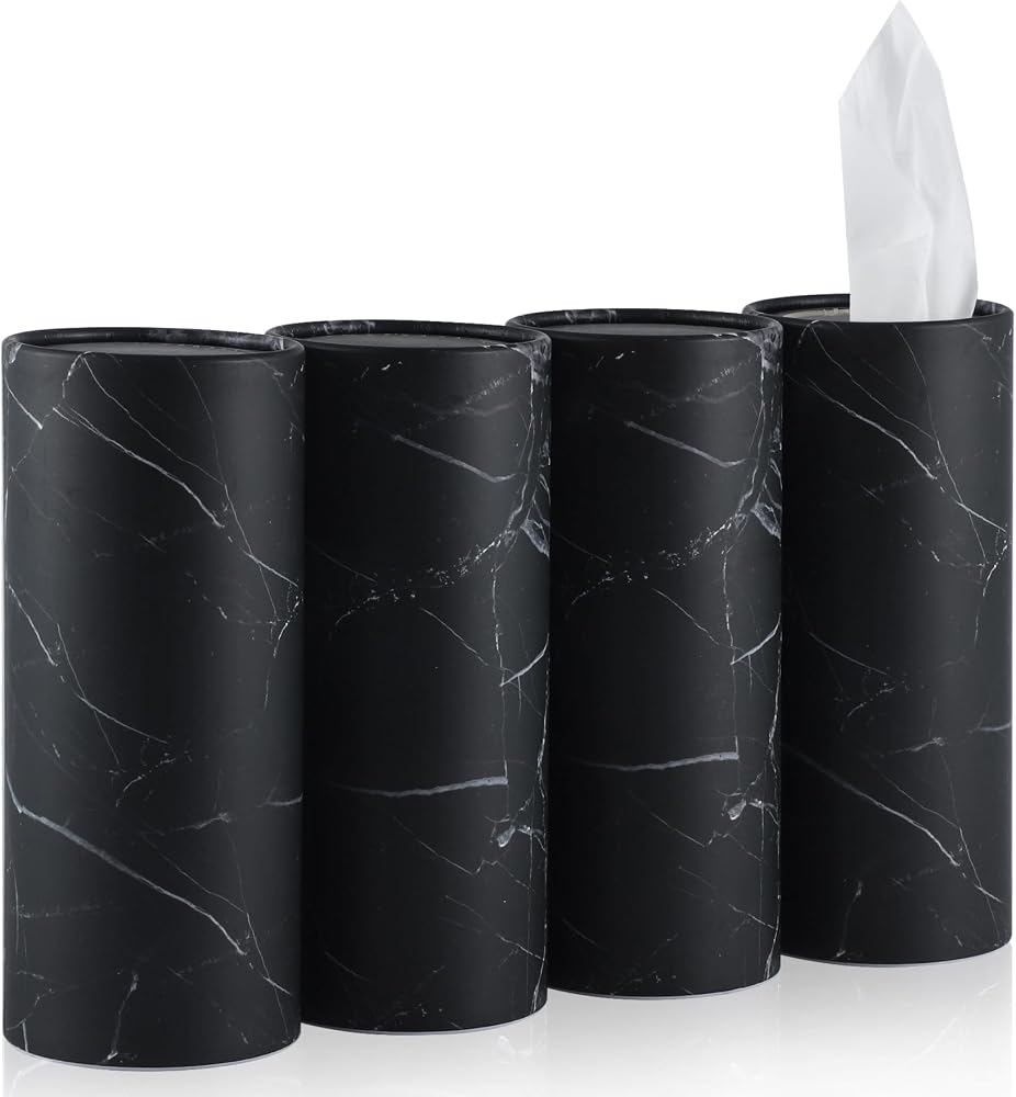 SINGARO Tissue Holder, 4 Pack Car Cup Holder Facial Tissues with Travel Tissue Bag, Quick and Convenient Flower Combination Car Tissue Box(4 Canisters/200 Tissues) Black