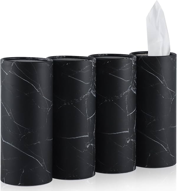 Porta pañuelos SINGARO, paquete de 4, pañuelos faciales para portavasos de auto con bolsa de viaje, caja de pañuelos para auto con combinación de flores rápida y conveniente (4 contenedores/200 pañuelos) negro