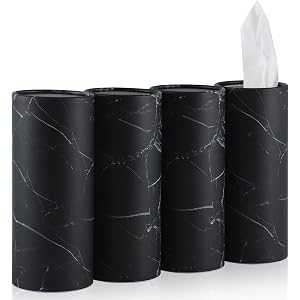 SINGARO Tissue Holder, 4 Pack Car Cup Holder Facial Tissues with Travel Tissue Bag, Quick and Convenient Flower Combination Car Tissue Box(4 Canisters/200 Tissues) Black