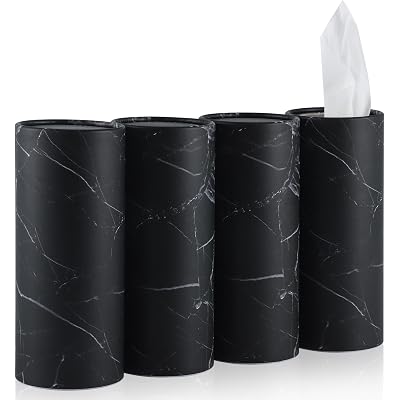 SINGARO Tissue Holder, 4 Pack Car Cup Holder Facial Tissues with Travel Tissue Bag, Quick and Convenient Flower Combination Car Tissue Box(4 Canisters/200 Tissues) Black