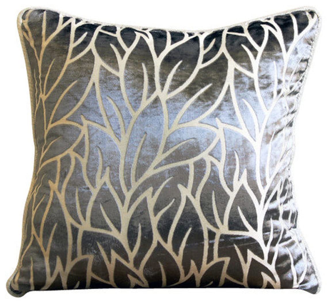 Fabric Mart Direct Pillow Case Covers With Zipper, Paloma Gray Euro Shams 26x26 inch (65x65 cm), Burnout Velvet Euro Pillow Cases, Nature & Floral, Leaf, Modern Euro Size Easter - Paloma Gray Leaves โ image 1