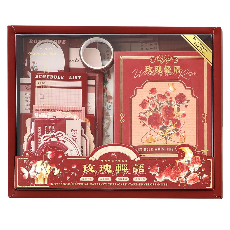 Image of Retailio 348 Pcs Scrapbook Kit Vintage Aesthetic Scrapbook Kit for Bullet Junk Journal Stationery A6 Grid Notebook, DIY Journaling Supplies, Birthday Craft Gift (Rose)