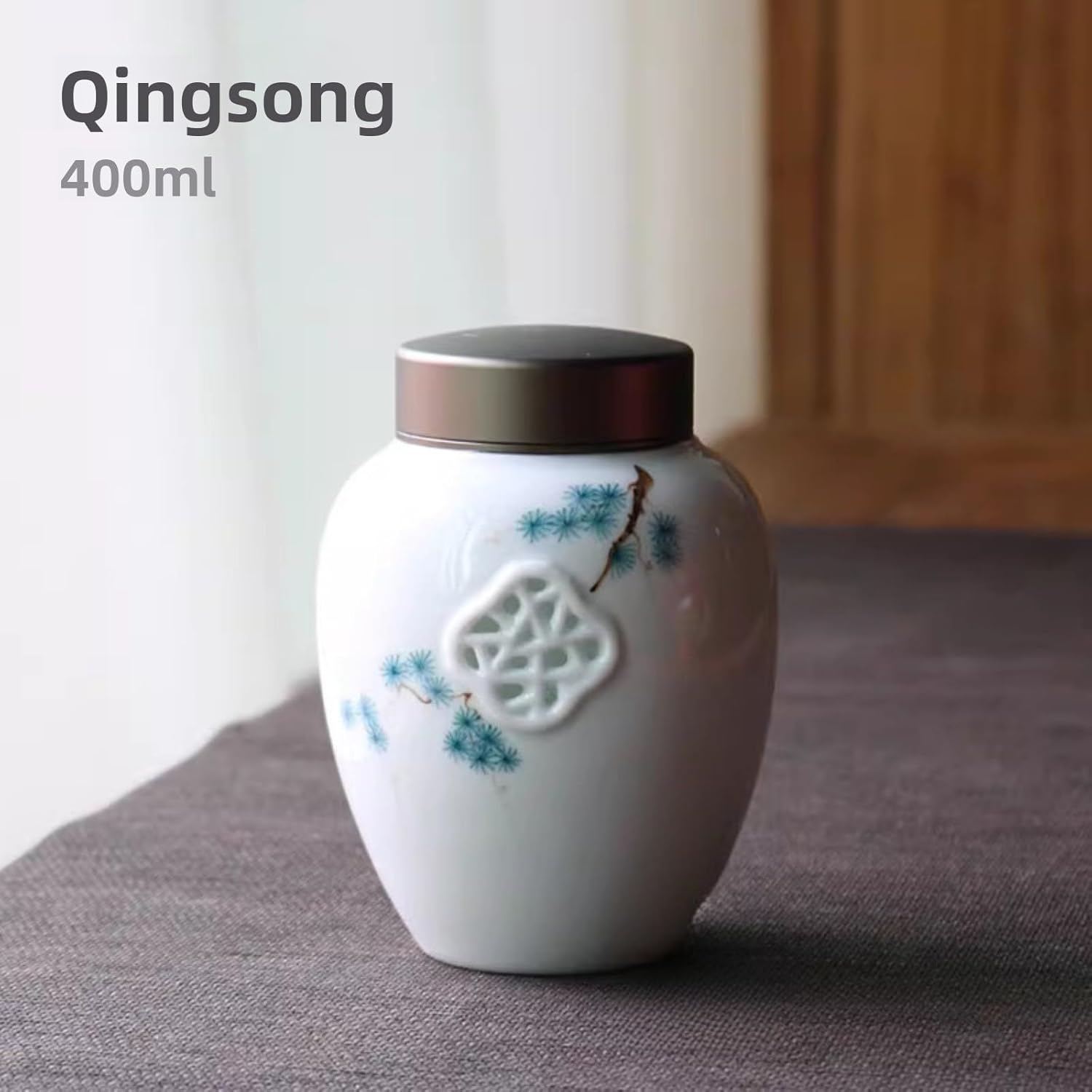 Hand Drawn White Porcelain Tea Canister, 400ml 13.6oz, Ceramics Sealed Storage Tank Tea Set