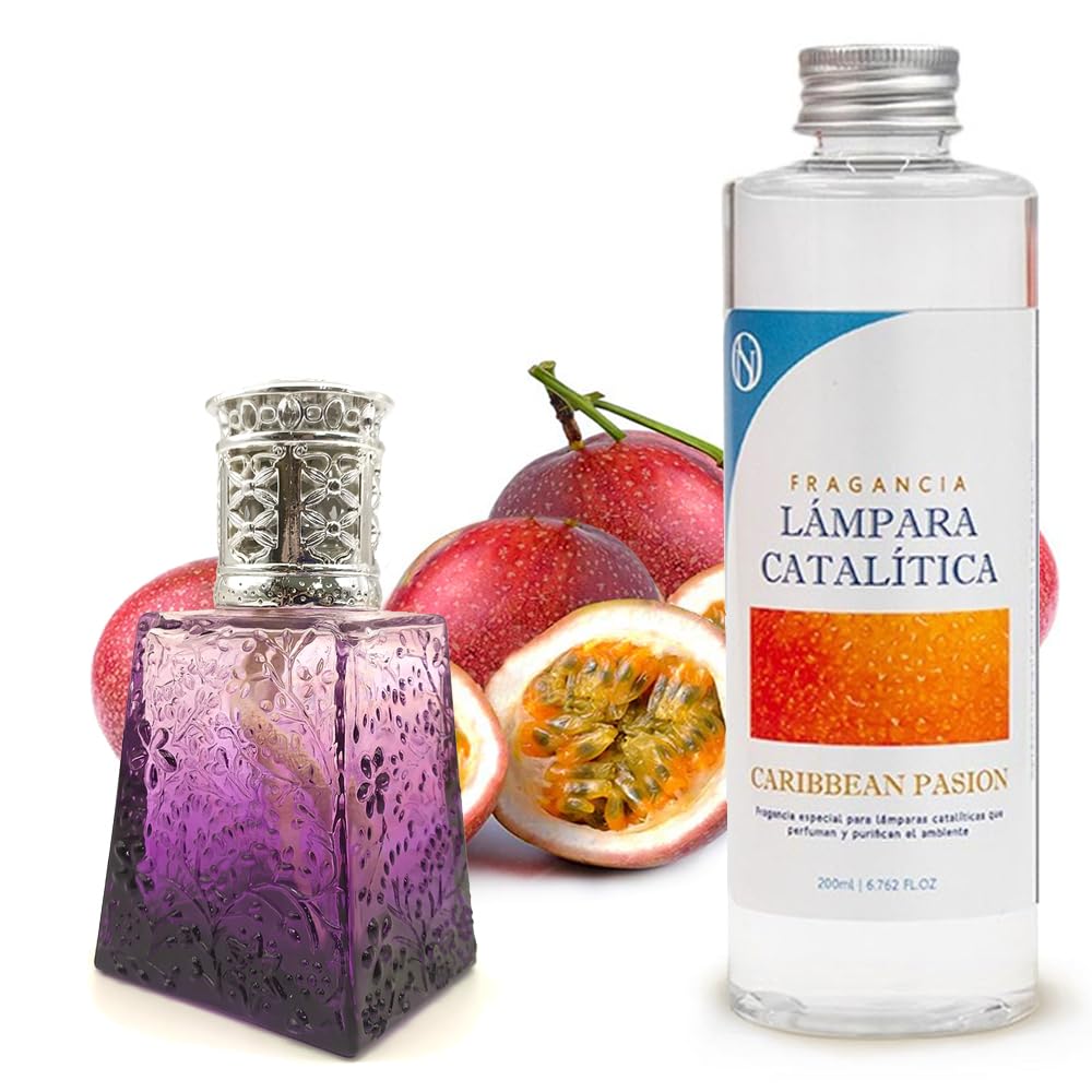 M MAMA MANUELA Pack Ahorro Lámpara Catalítica Purple + Fragancia Aroma Caribbean Passion 200ml. Elimina Malos olores e impurezas, perfuma y Limpia.