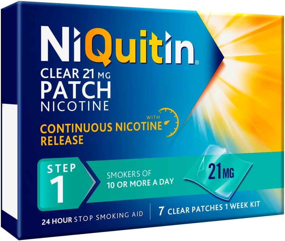 21mg Nicotine Patches (Step 1 - 7 Clear Patches) - 24 Hour Craving Control - 1 Week Treatment Patches To Quit Or Reduce - Discreet Transparent Stop Smoking & Vaping Aids