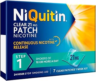 NiQuitin, Step 1, Stop Smoking Aid Therapy, 24 h Craving Control, Invisible Nicotine Patches, 21 mg Nicotine Patch, 7 Clear Patches for 1 Weeks Treatment