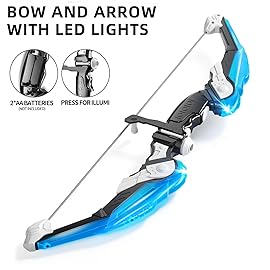 TEMI Kids Bow and Arrow Set - LED Light Up Archery Toy Set with 10 Suction Cup Arrows, 4 Target & Quiver, Indoor and Outdoor Toys Archery Boys Toys Gifts for 3-12 Years Old Boys Girls