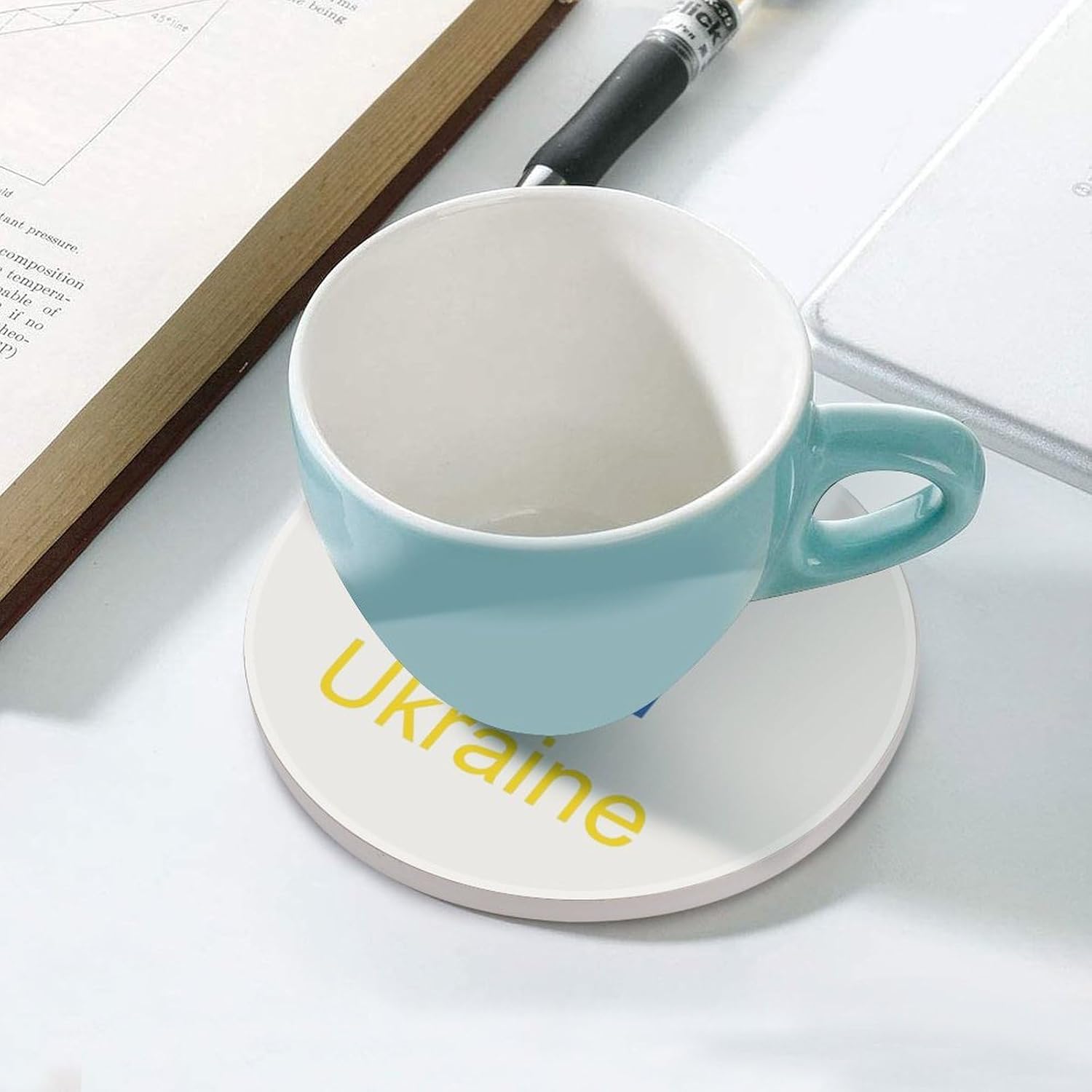 Ukraine Round Ceramic Coasters Print Drinks Absorbent with Cork Base for Home Decor Gifts 4 Inch