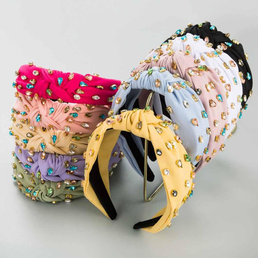 Fascia Per Capelli Donna Con Strass - Cerchietto Largo Colorato Turchese E Cristalli, Accessorio Elegante Per Festa E Cerimonia - 2