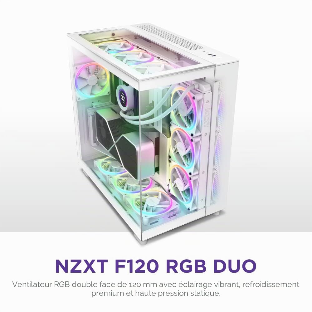 NZXT F120 RGB Duo - Ventilateur RGB Double Face 120mm - 20 LEDs Adressables Individuellement - Flux d'air équilibré et pression statique - Roulement dynamique fluide - Contrôle PWM - Coins en