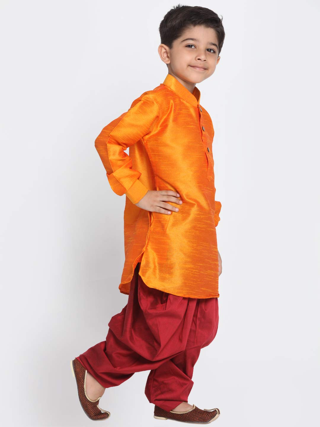 Jbn Creation Vastramay Boys' Orange Silk Blend Boys Pathani Style Kurta And Patial Dhoti Set - (Vasnbuk001Orncdma) For 12-18 Months