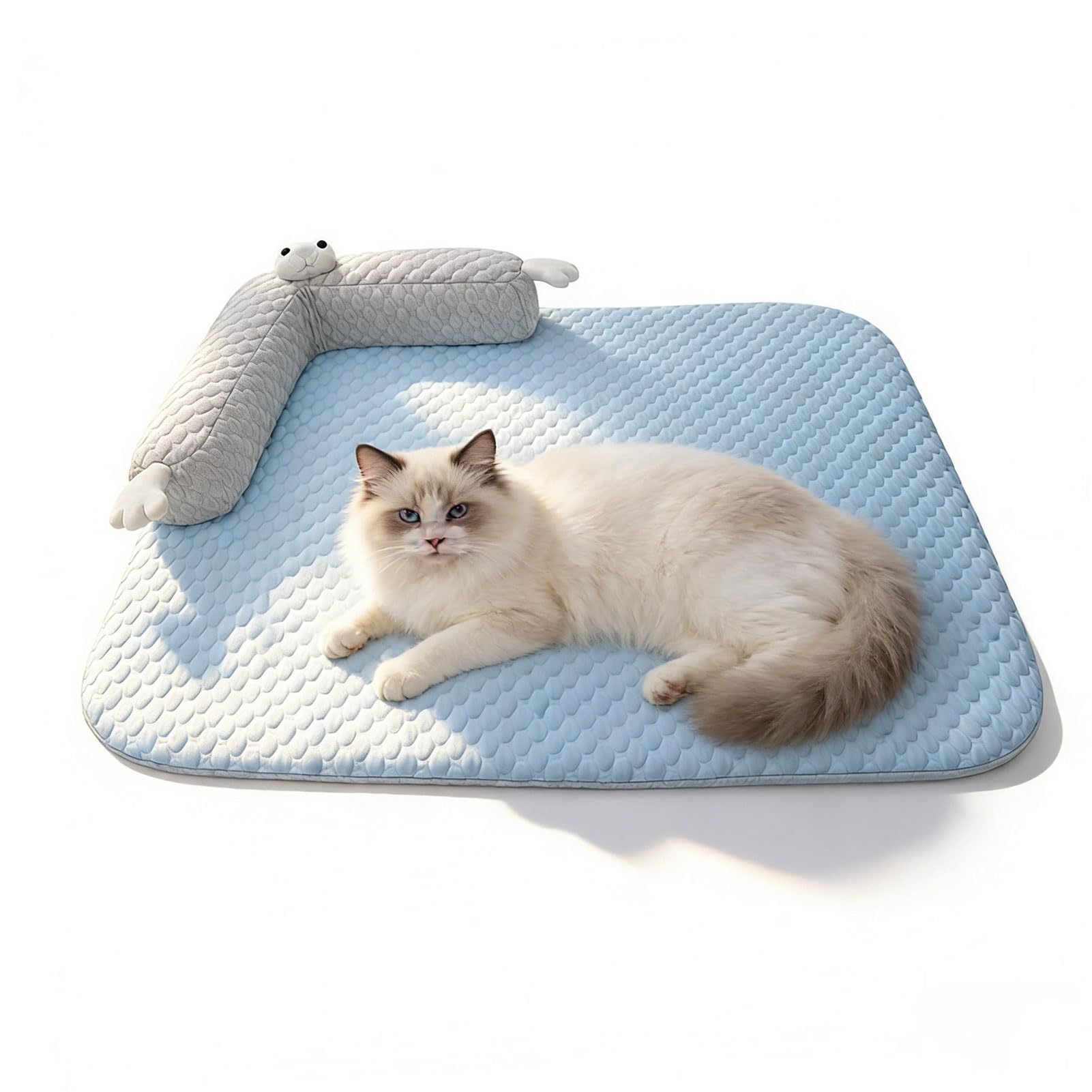 Tapis rafraîchissant pour chiens et chats - Lit lavable avec oreiller en forme de U - Tapis rafraîchissant pour chiens et chats (65 x 50 cm)