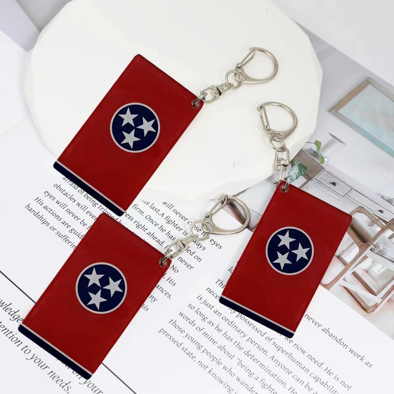 Tennessee Flag Keychain - Double Sided Acrylic D Shape Chains Tennessean Flags Key Chains Men and Women Style Car Key chain Gifts Decoration (3 Pcs) - Image 3