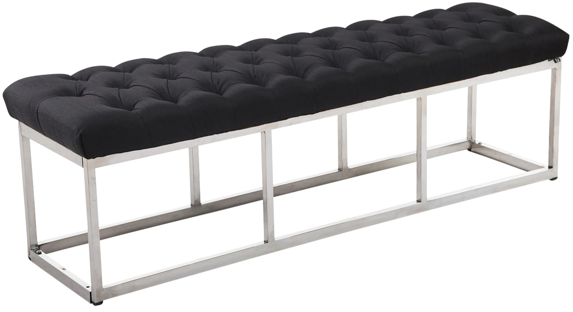CLP Taburete Pie De Cama Amun Tapizado En Tela | Banco Recibidor Estilo Chesterfield | Banco De Salón con Base De Acero Inoxidable I Color:, Color:Negro, Tamaño:150 cm