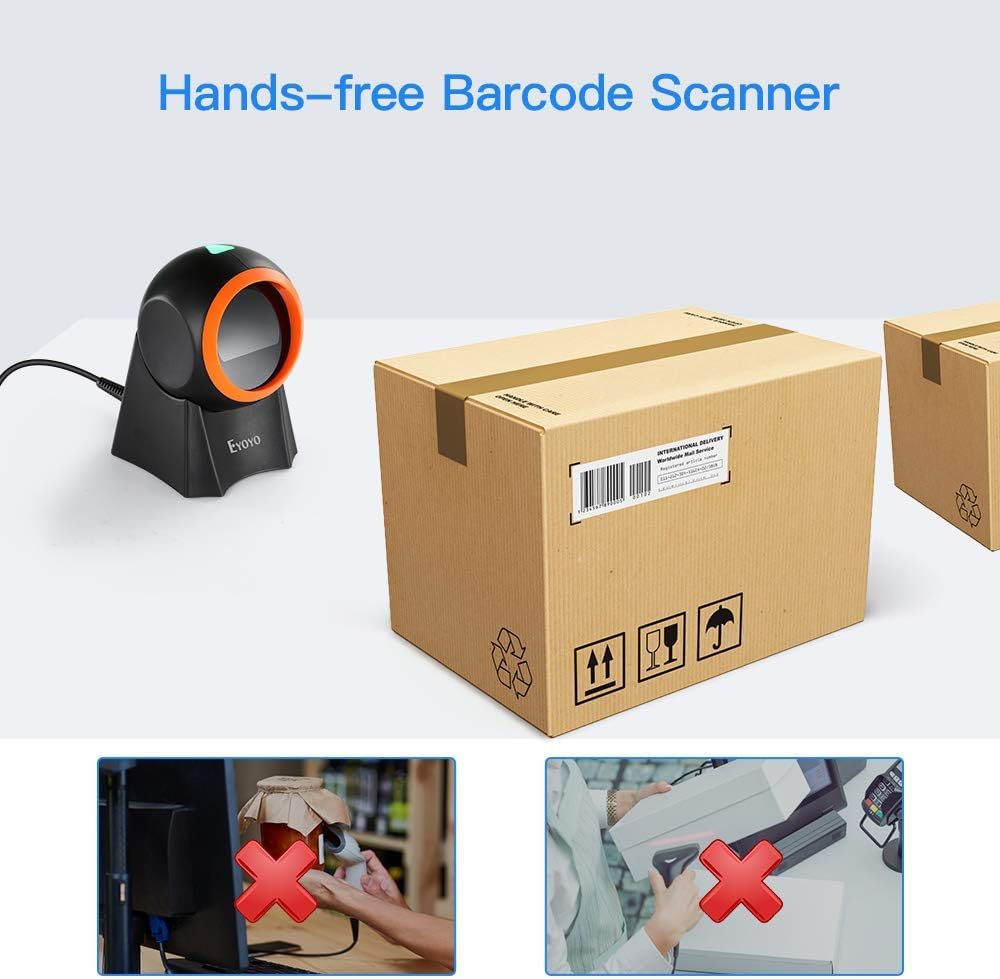 Escáner de Códigos Barras 1D/2D Manos Libres Eyoyo, Lector de Códigos Barras QR, Plataforma de escaneo de pantalla para almacén, supermercado, Tienda al por menor, Sistema de Punto de Venta de