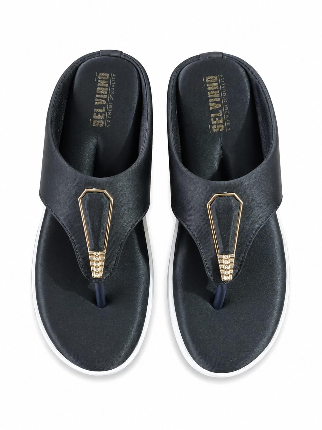 Womens Black Comfort Toe Ring Slippers | Soft Cushioned Daily Wear Flip Flops And Casual Outdoor Sandals For Women-image-49