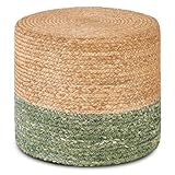 Wimarsbon 18'' Ottoman Pouf, Natural Braided Poof, Rustic Handweave Lounge Pouffe, Boho Footrest Stool for Bedroom, Accent Table for Living Room (Natural Water Hyacinth + Green Corn Husk)