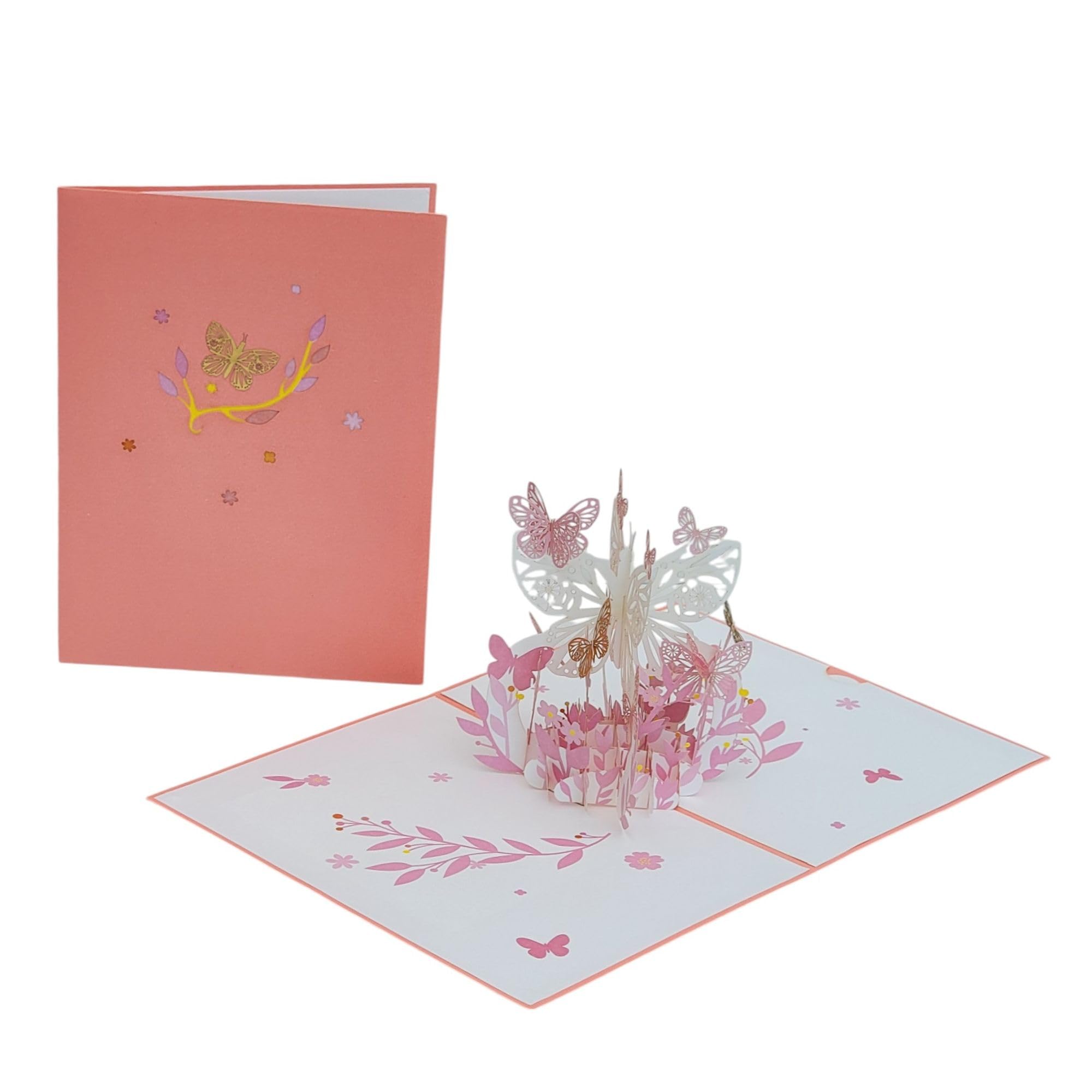 GFM® 3D Pop Up Greeting Card For Birthday, Valentine's, Mother's day, Anniversary, Wedding (CARD-A1) (G1-Butterfly Pink) (Card-3D-G1-BF-PGLB)