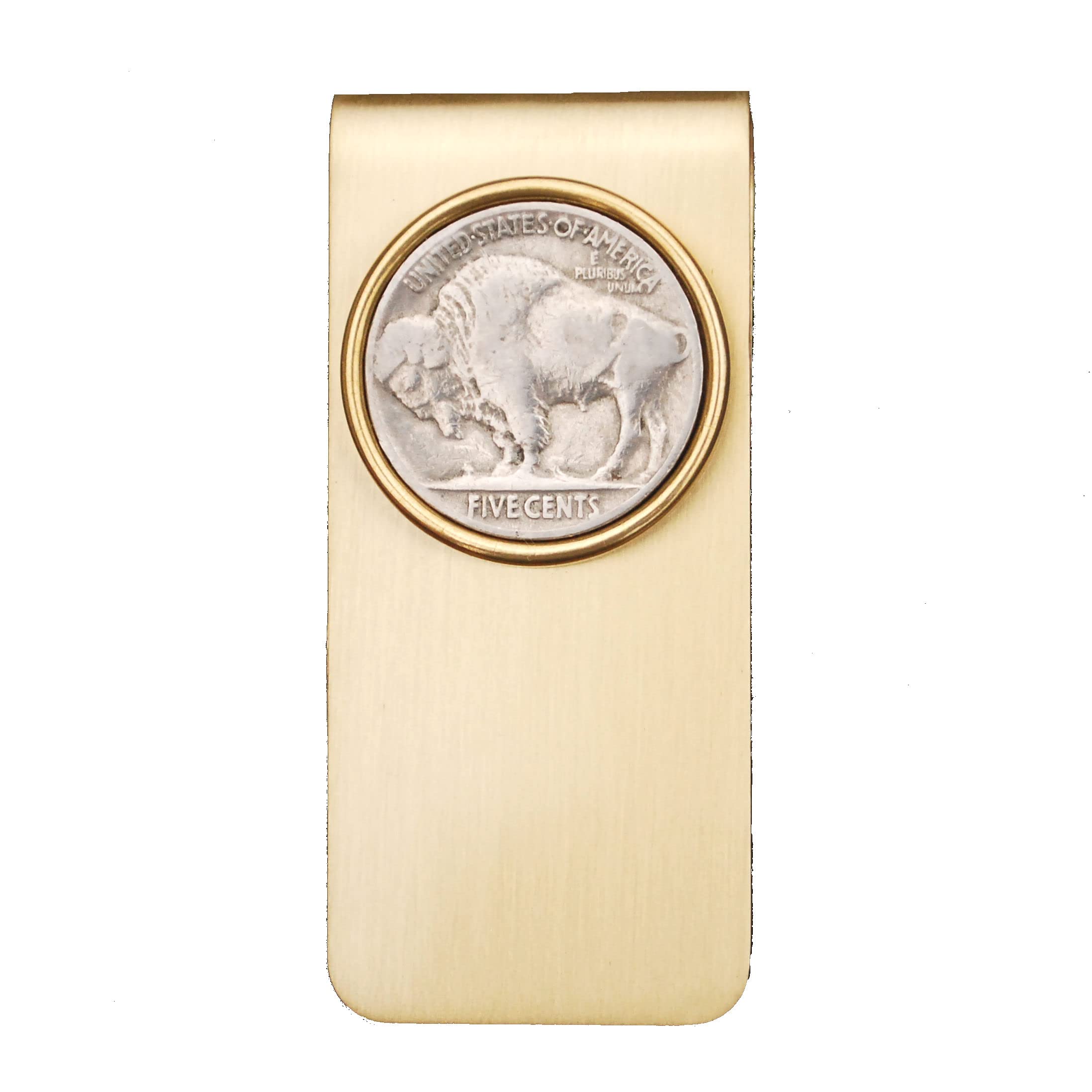 US 1913~1938 Indian Head Buffalo Nickel 5 Cent Coin Solid Brass Money Clip New - High Quality - Original Color without Any Plating