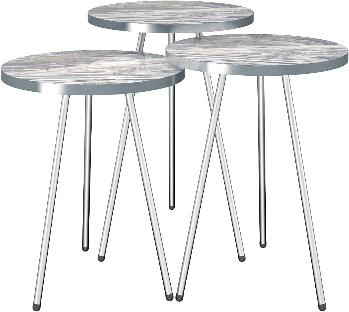 Set of 3 Nesting END Tables - Sunrise Round Stacking Coffee Side Tables for Small Spaces, Nightstand Bedside Table for Living Room, Bedroom, Balcony, Office NO-Tools Assembly (White Marble/Gray) : Home & Kitchen