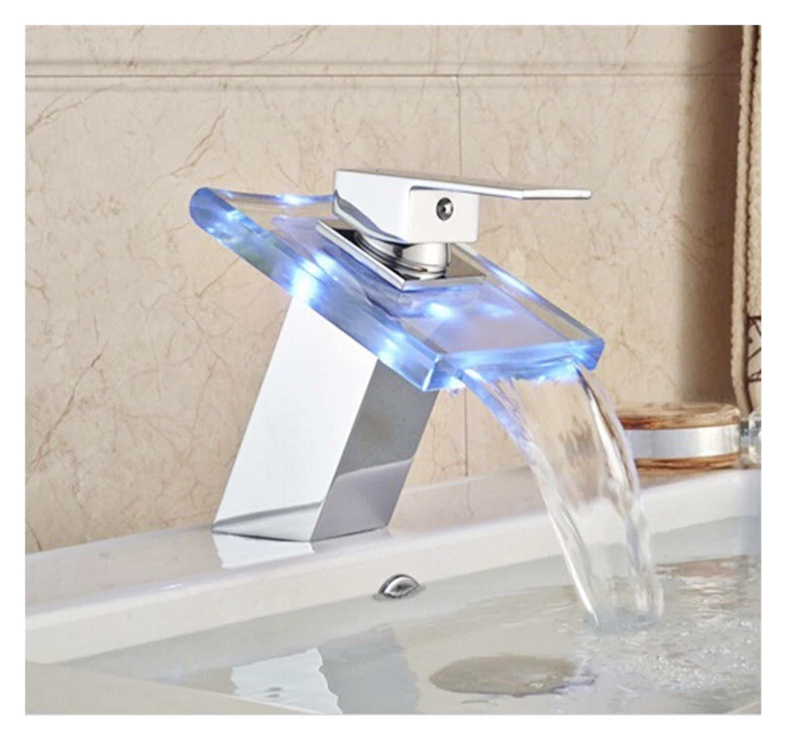 Mitigeur cascade LED lavabo anti-brûlure à changement de couleur automatique pour salle de bain