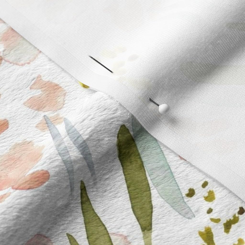Spoonflower Fabric - Watercolor Floral Blush Peach Gray Blue Botanical Nature Abstract Printed on Minky Fabric by The Yard - Sewing Baby Blankets Quilt Backing Plush