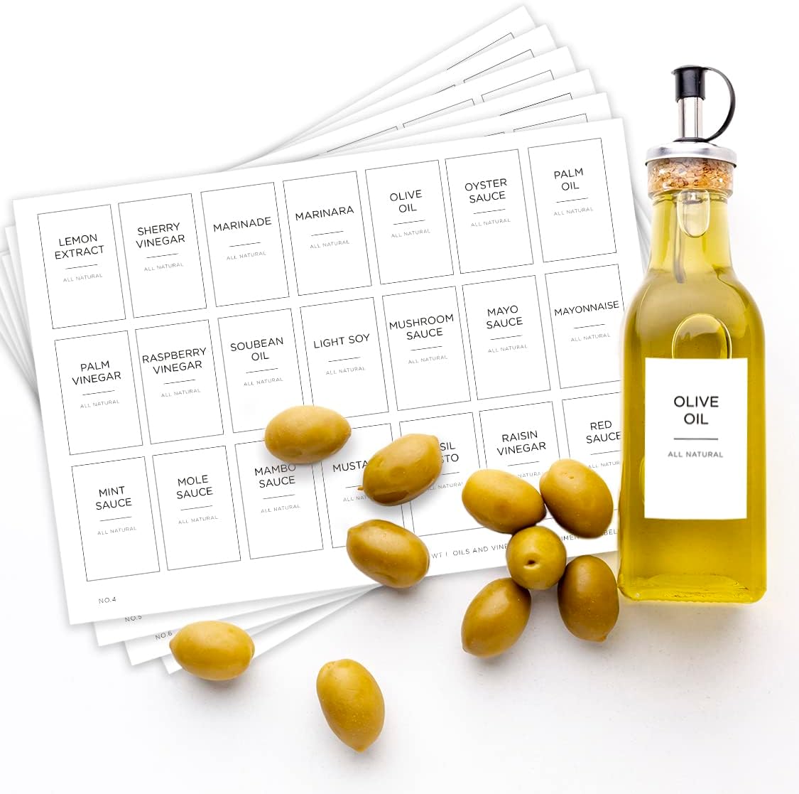 126 Oil and Vinegar Labels for Bottles, Minimalist White Matte Stickers Black Text, Water/Oil Resistant Condiments Stickers for Squeeze Dispensers, Kitchen Pantry & Refrigerator Organization image 3