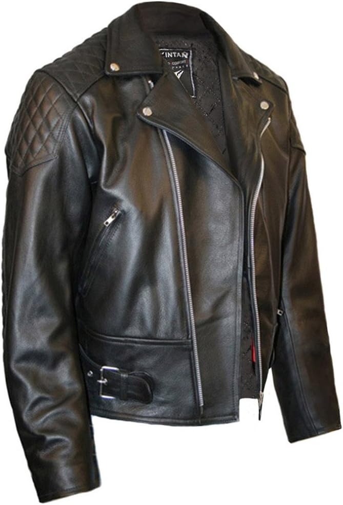 Mens Leather Biker Motorcycle Jacket Black