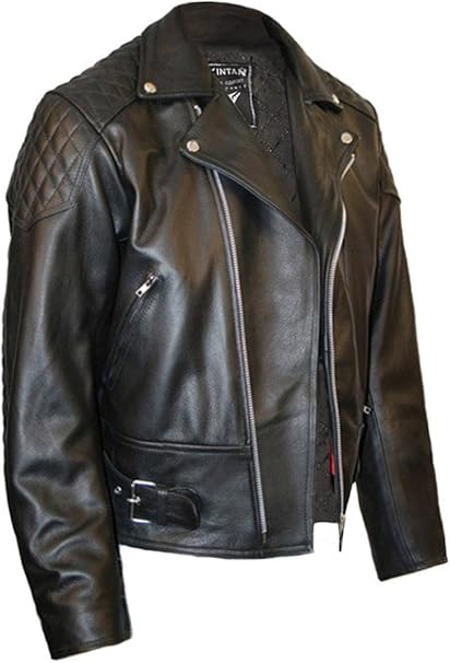 Skintan Mens Leather Biker Motorcycle Jacket Black - L - 42