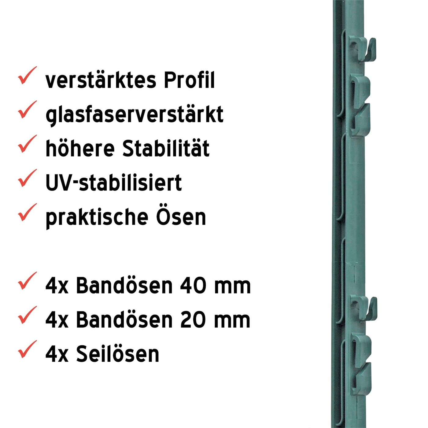 VOSS.farming 20x Poste de PP Reforzado con Fibra de Vidrio para Pastor eléctrico, 157cm, con Punta de Estribo, Verde