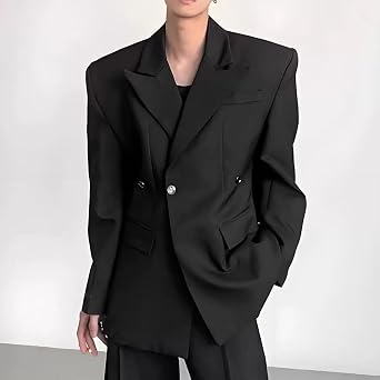 Men's Modal Suit Jacket, Long Sleeve, V-Neck, Shoulder Padded, Blazer, Casual, Tailored Jacket, Coat, Spring, Autumn Clothes