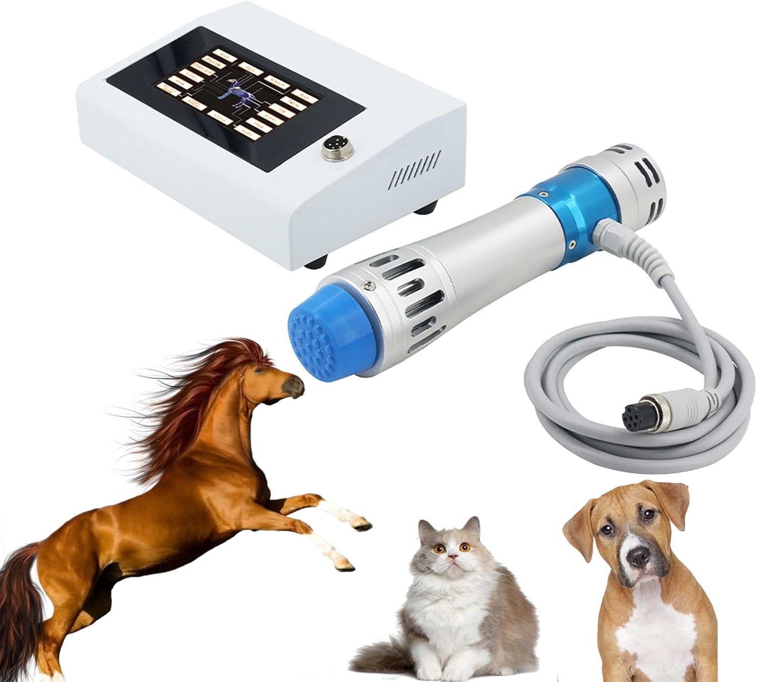 Extracorporal Shockwave Therapy Machine for Horse, Joint Shock Wave Machine, Painless, Non-Invasive, 7 Deep Tissue Massage Heads Blue