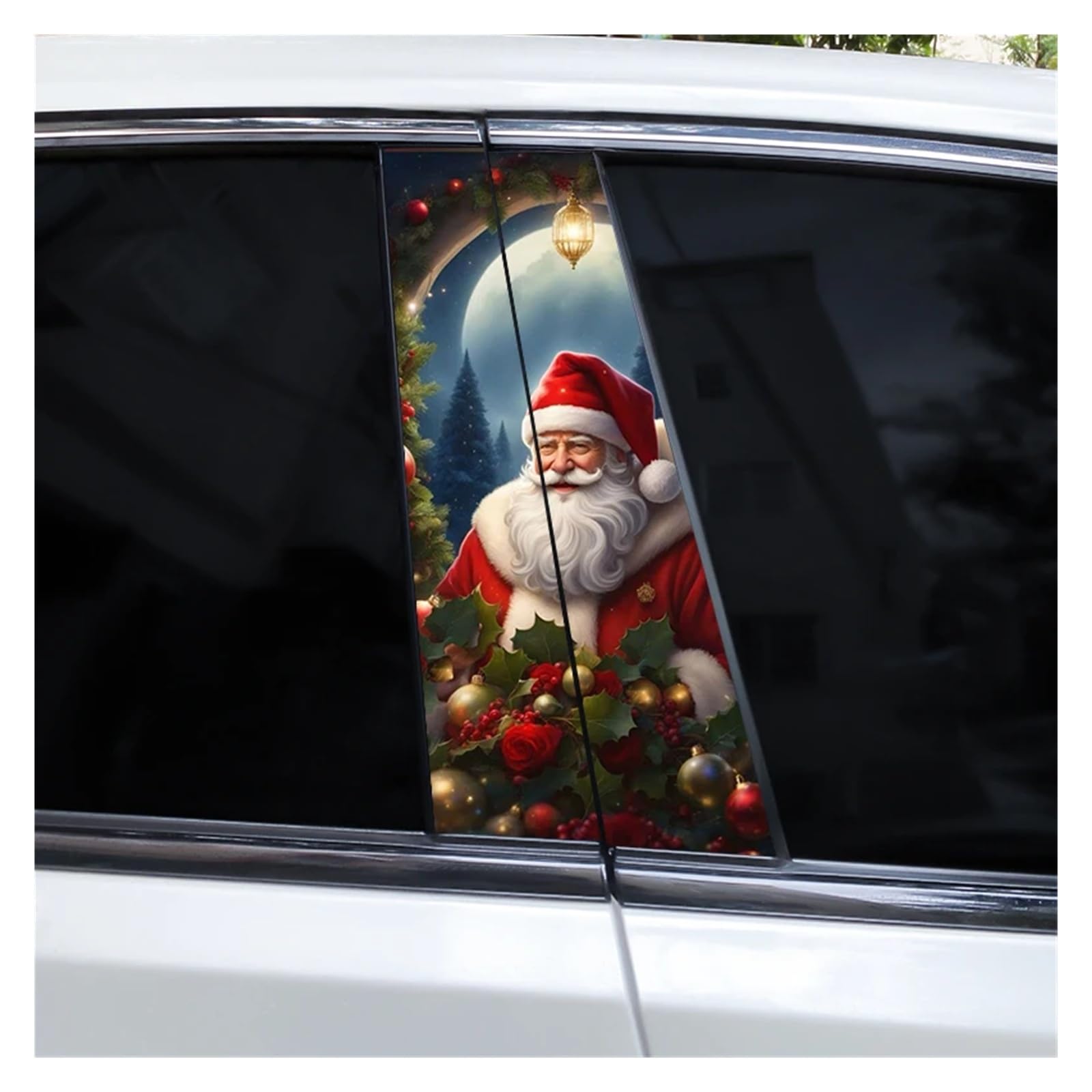 Car Side Decals 2pcs Christmas Kind Interesting Santa Claus Car B-Pillar Sticker Sunscreen Cover Scratches Center Column Decal(Style F)