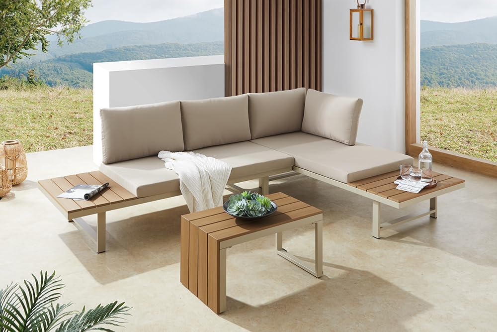 Riess Ambiente Wetterfestes Gartenmöbel Set Ibiza MODULAR Lounge - 250cm - Champagner Greige - Aluminium