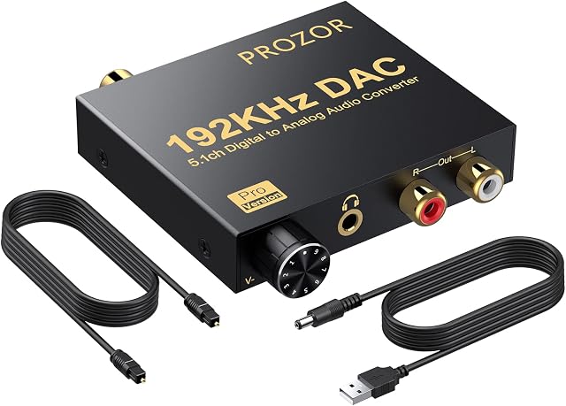 PROZOR DAC Converter 192kHz Support 5.1CH Input Optical to RCA Converter with Volume Adjustable Digital Optical Toslink to Analog RCA L/R 3.5mm Converter for HDTV Blu-ray DVD PS3 PS4
