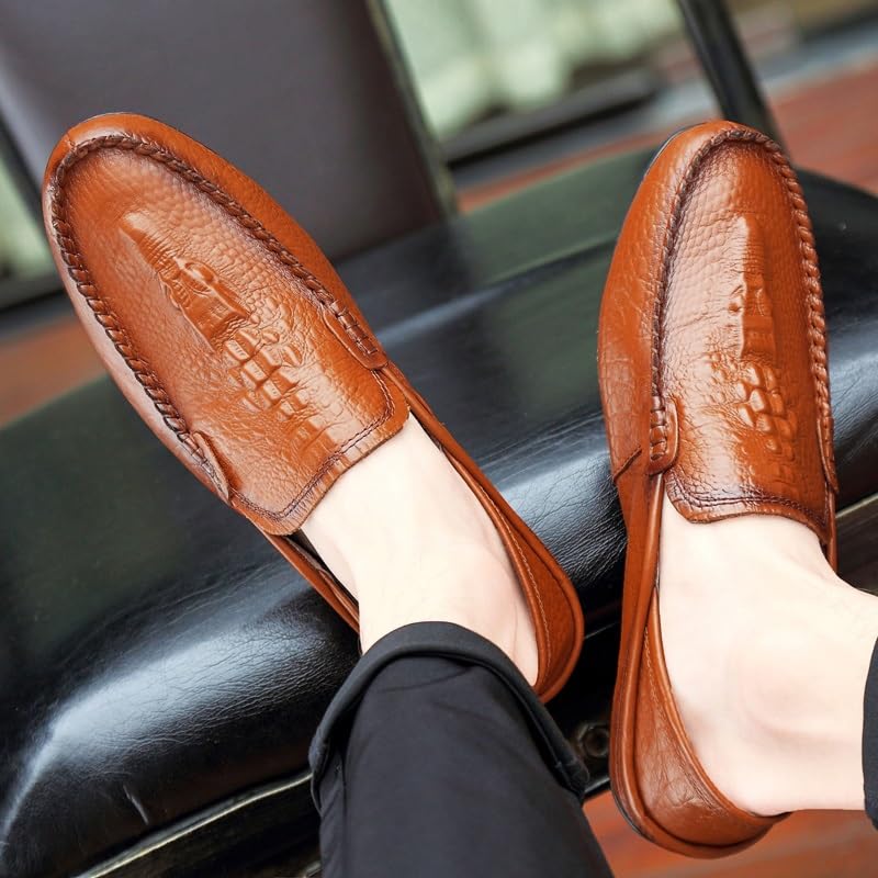 Mens Loafers Shoe Round Toe Solid Color Crocodile Print Leather Loafer Shoes Flat Heel Comfortable Flexible Fashion Slip-on3