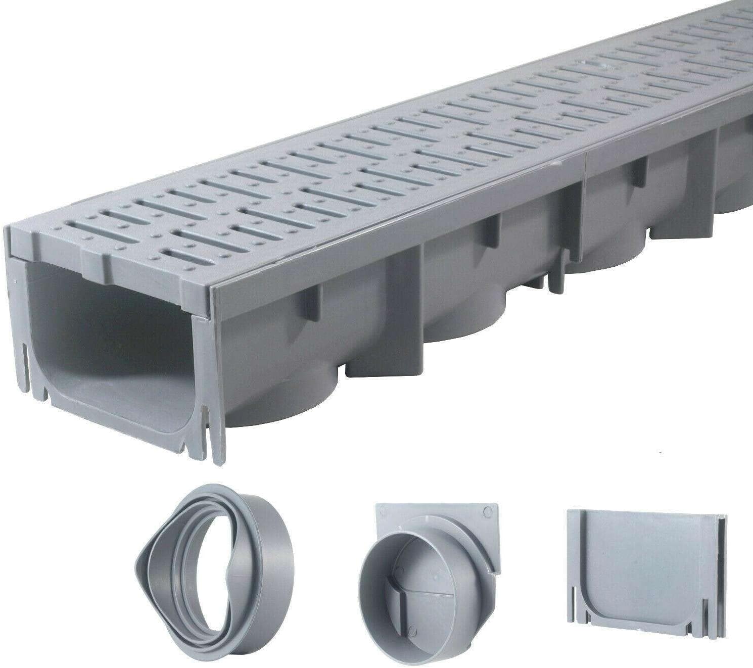 KDSW Drainage Trench, Channel Drain with Grate, Gray Plastic 39" Long