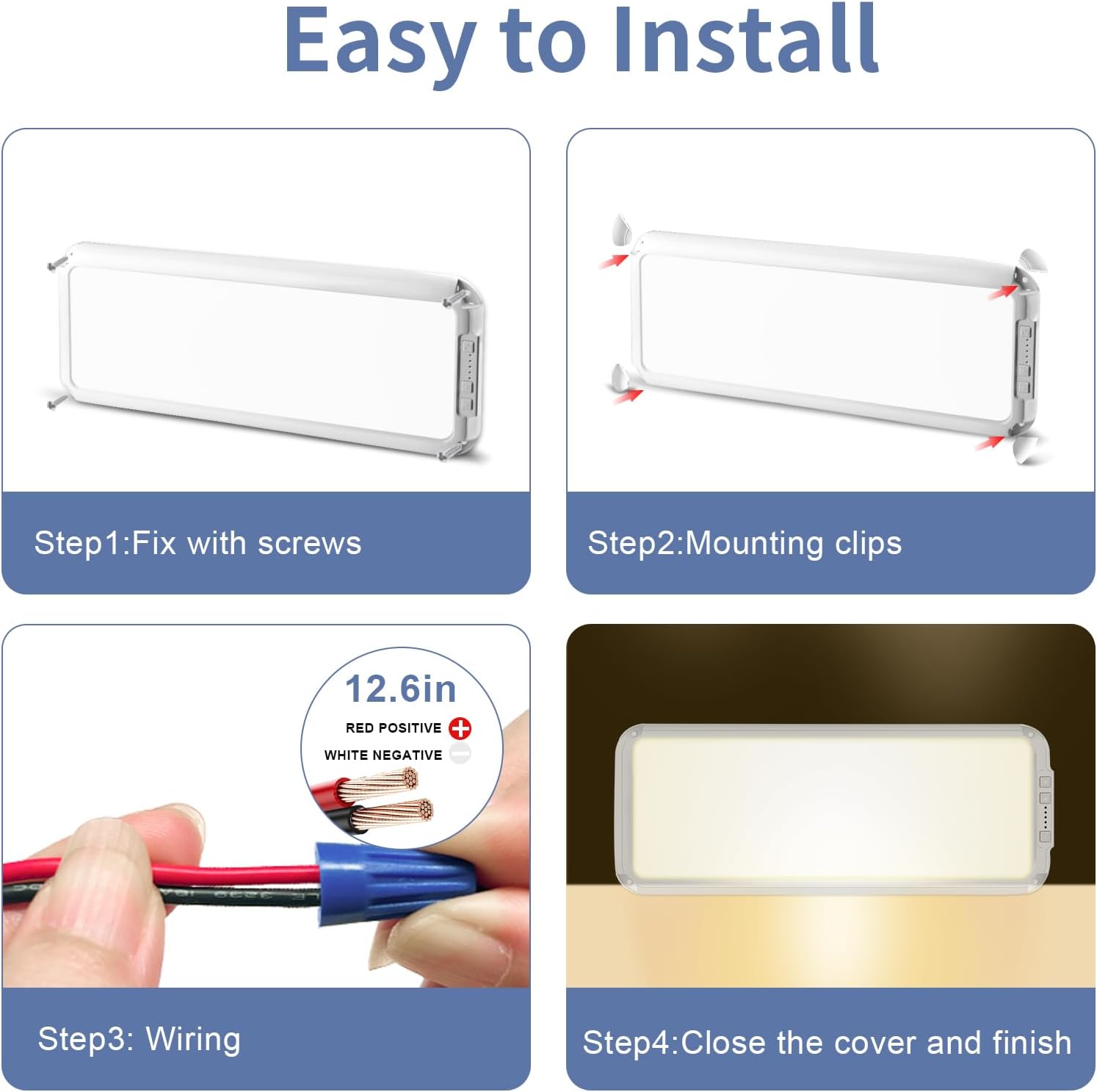 Miady RV LED Interior Light 1500 Lumen 16.5" x 6.3", Thin 12Volt Ceiling Lights with 5 Levels of Dimming and 3 Color Temperature 3500-6500K Switches, for Car/Trailer/Camper/Boat, Pack of 2 (White)