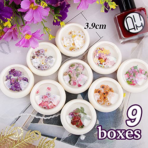 FLOFIA 450 Stk. Nagel Blumen Holzstoff Nagelblumen 3D Nagel Deko Gänseblümchen Rose 9 Boxen DIY Nagel Kunst Nail Art… – Bild 2