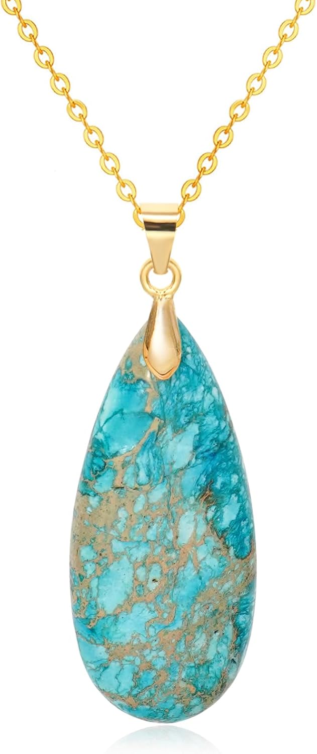 Stone Necklaces for Women Teardrop Gemstone Pendant Necklace Natural Stone Chain Necklaces