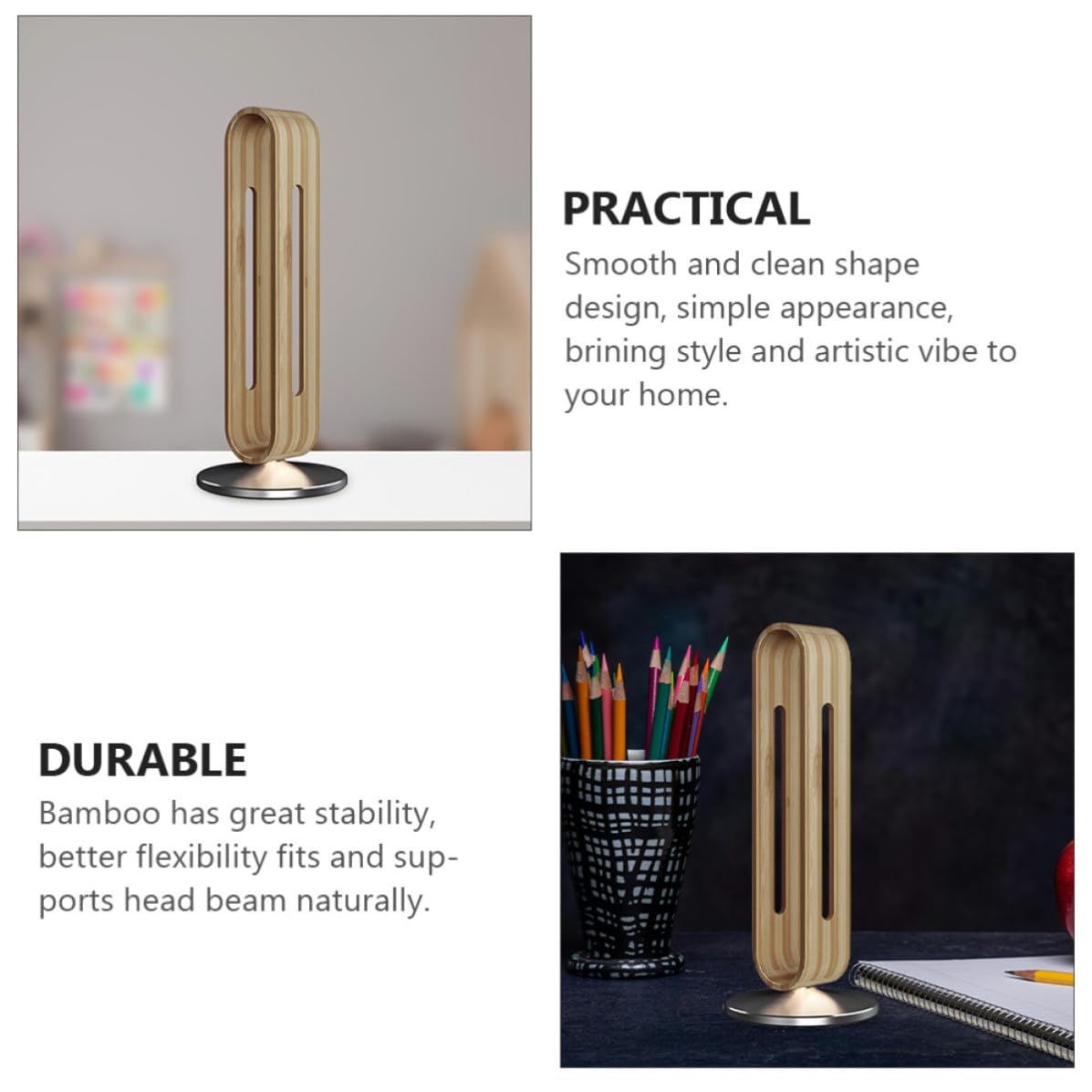 SHINEOFI Supporto per Cuffie da Scrivania in Lega di Alluminio, Stabile | Base in Silicone, Design Semplice Vibe Artistica, Portata Fino a 3kg, Finitura Bambù