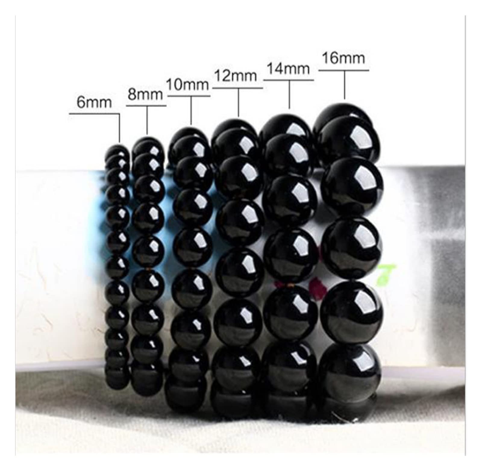 Braccialetto In Ossidiana Nera 4-18mm - Perline Di Pietra Per Preghiera Buddista O Gioiello Moda, Regalo