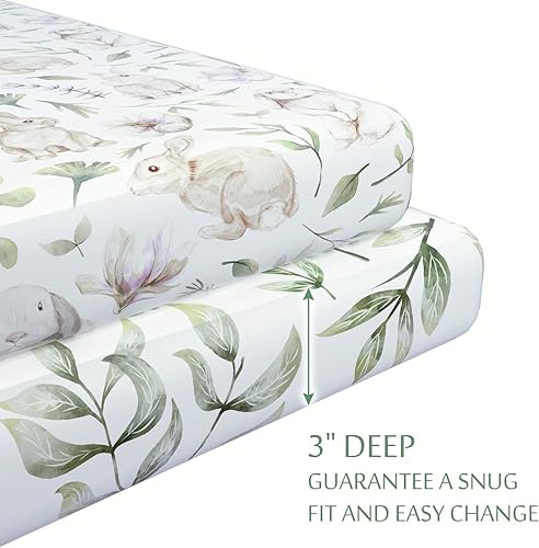 Vista 5 de TCBunny Pack N Play - Juego de 2 sábanas para cuna de bebé de 38 x 26 pulgadas, ultra suaves, 100% algodón, elegante patrón de conejo y jardín