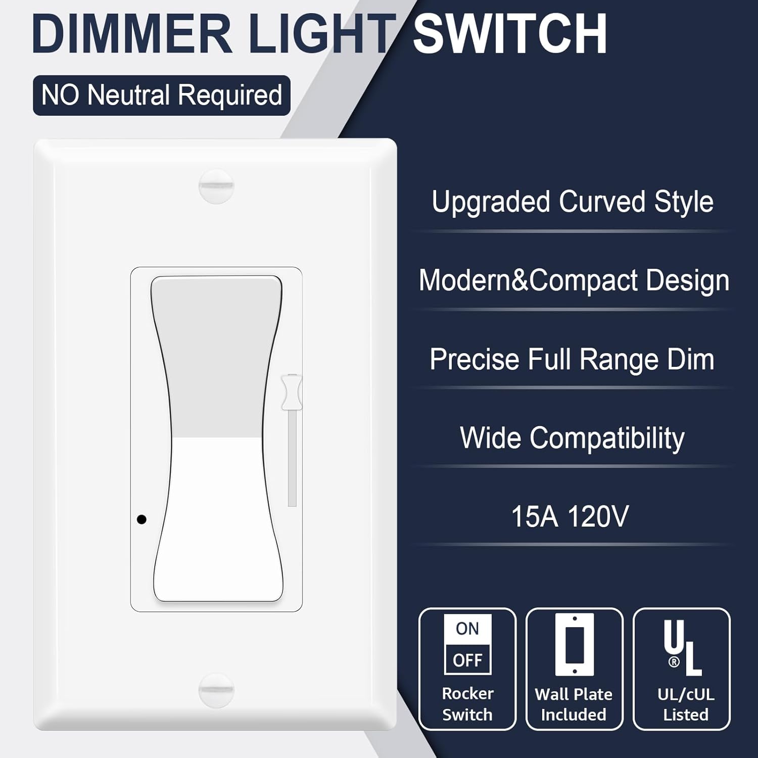 Dimmer Light Switch,Greencycle 24PK Single Pole/3 Way Dimmer Switch for Dimmable 150W LED CFL Light,600W Halogen and Incandescent,15A 120V,Neutral Wire Not Required,Residential/Commercial,ETL Listed